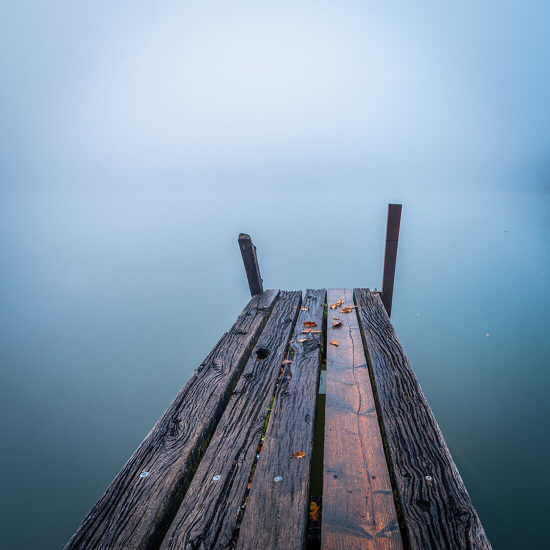 Badesteg im Nebel; Husemer See, Kanton Zürich, Schweiz