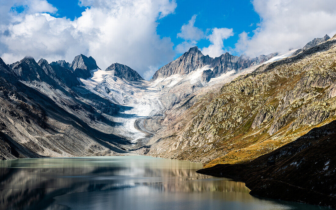 reservoir with Oberaar glacier; Canton of Bern, Switzerland