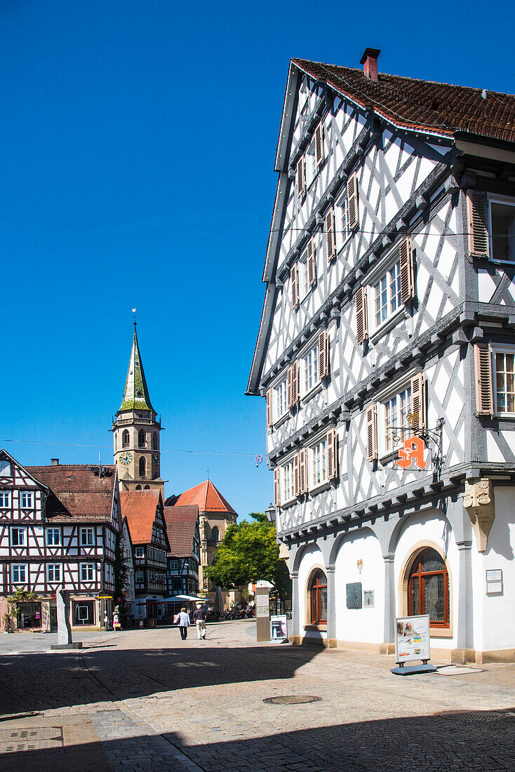 Schorndorf, half-timbered town, upper suburb on the market square, Baden Württemberg, Germany