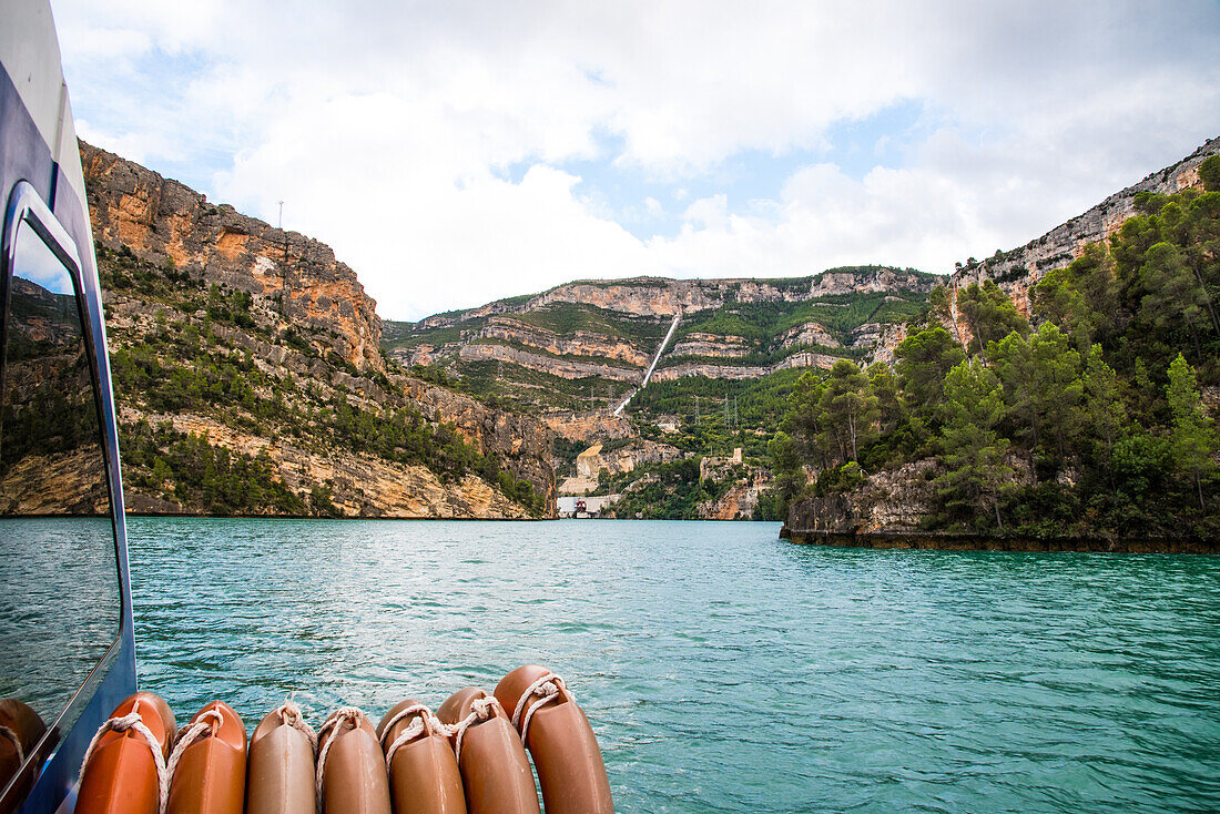 Boat tour on the Jucar reservoir, water reservoir, Valencia province, Spain