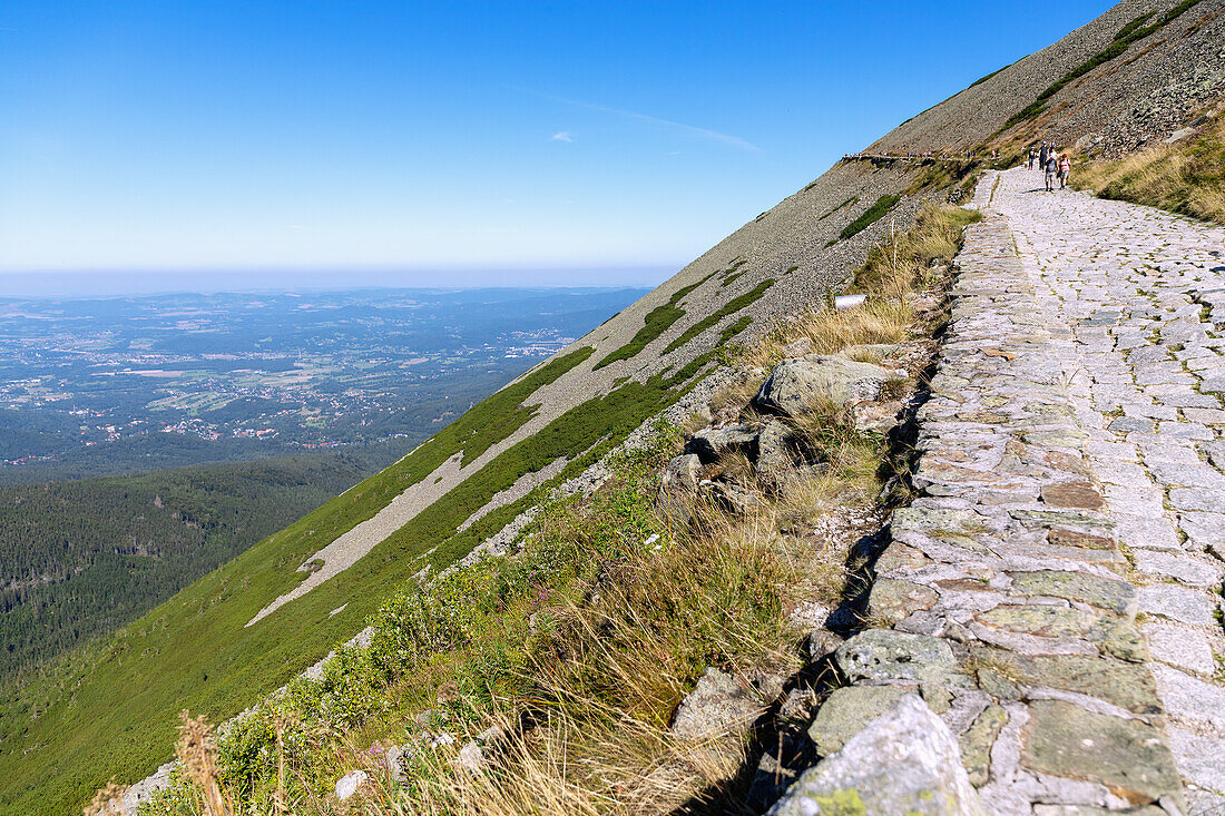 Hiking trail to Schneekoppe (Śnieżka; Sniezka) in the Giant Mountains National Park (Karkonoski Park Narodowy) in the Dolnośląskie Voivodeship of Poland