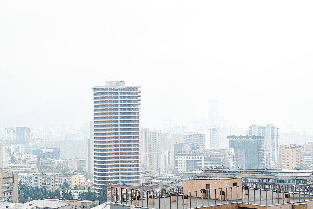 Foggy morning in Tbilisi's downtown in autumnal season