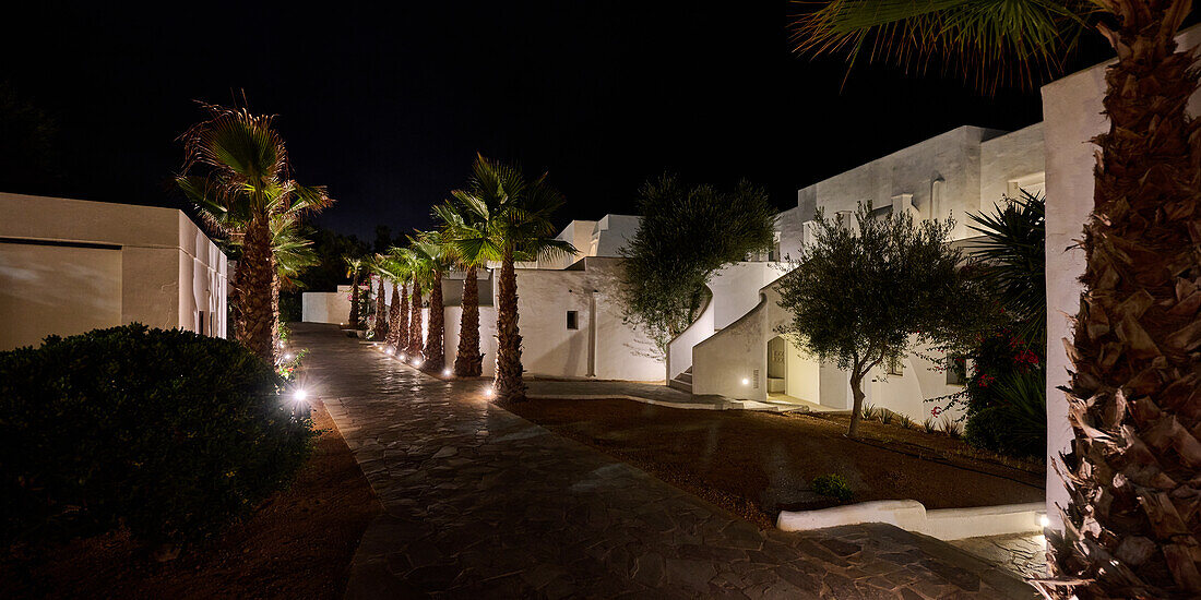 Cretan courtyard at night, Kokkini Hani, Crete, Greece