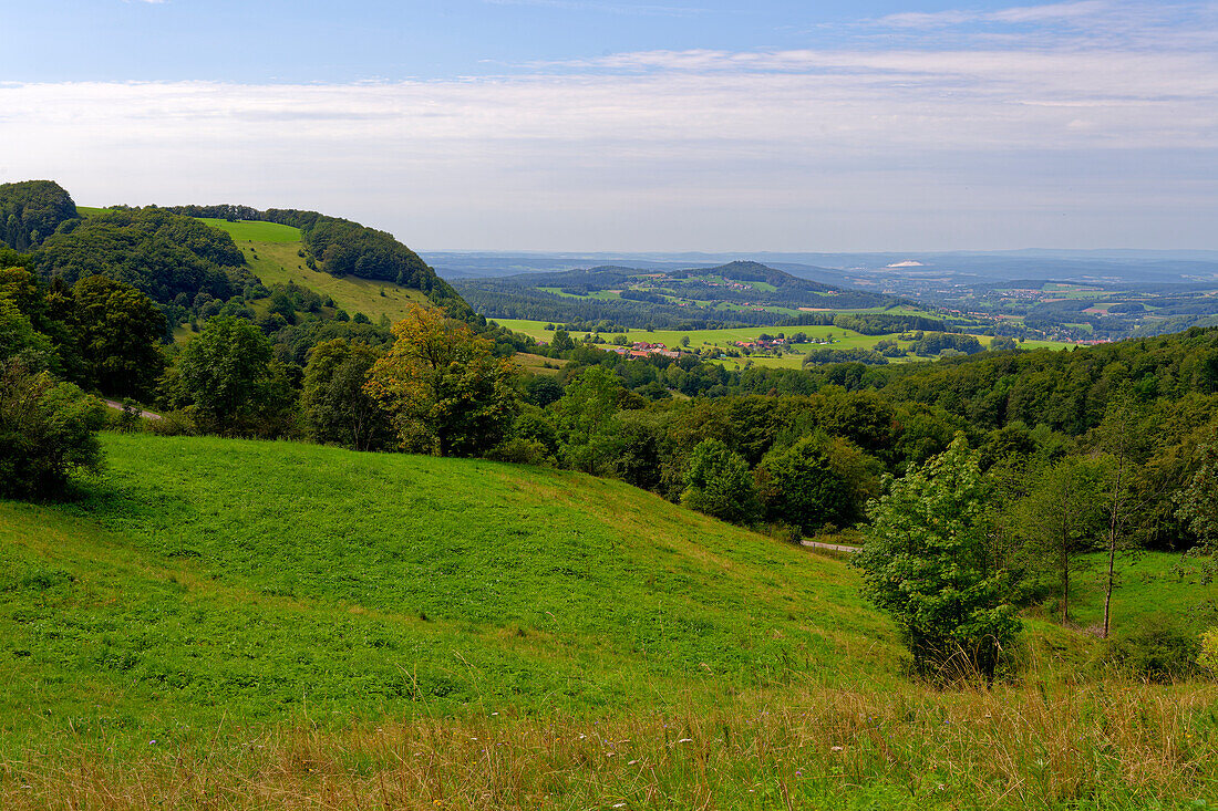 Rhön landscape between Pferdeskopf and Wasserkuppe, municipality of Poppenhausen, Rhön Biosphere Reserve, Hesse, Germany