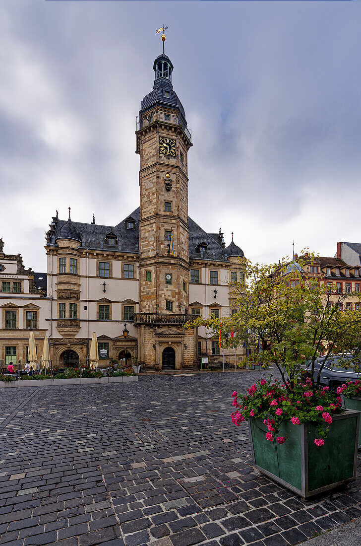 The town hall on the market in the historic old town of the skat town of Altenburg, Thuringia, Germany