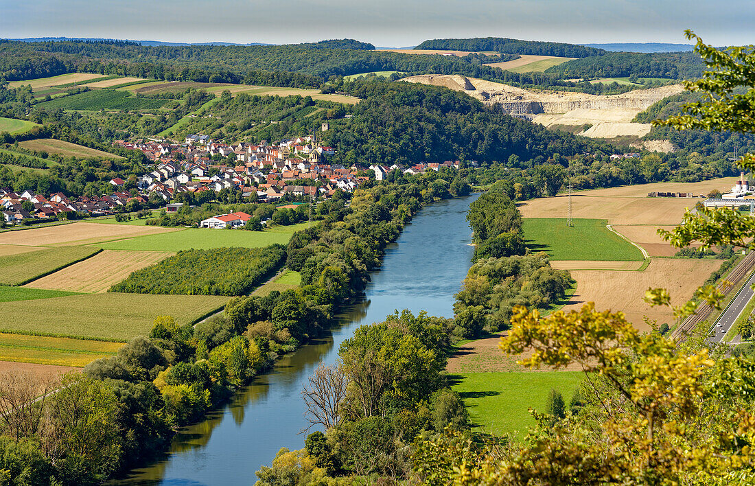 Landscape and vineyards between Himmelstadt am Main and Stetten with a view of the Main valley, Main-Spessart district, Lower Franconia, Bavaria, Germany