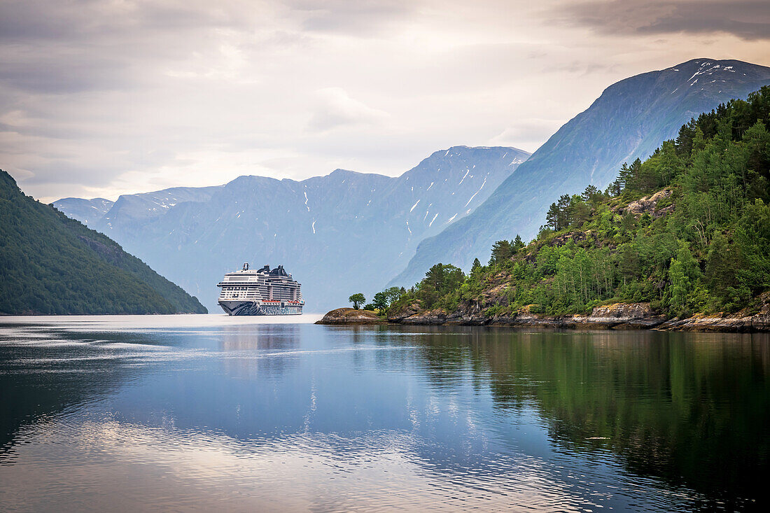 Cruise ship in Sunnylvsfjord in Møre og Romsdal province, Hellesylt, Norway