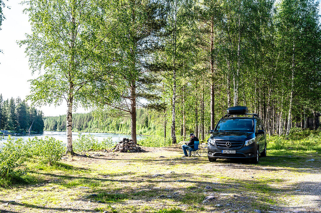 Camper van in a nature camp in Sweden, Idre, Sweden, Dalarna Province, Sweden