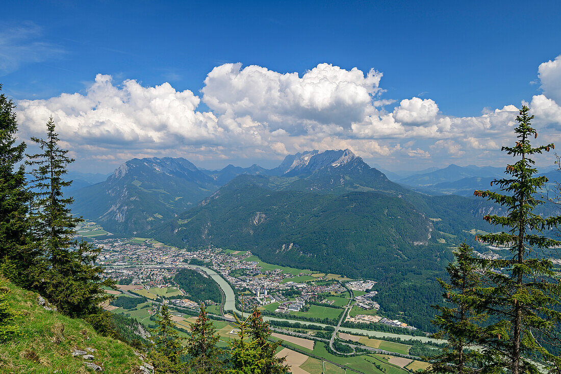 View of the Inn Valley and Kaiser Mountains, from Pendling, Brandenberg Alps, Tyrol, Austria