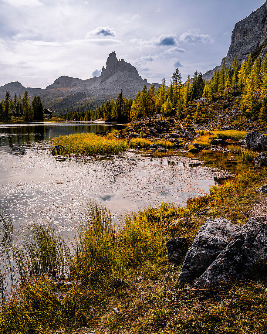 Bergwanderung zur Berghütte Croda da Lago um den Bergsee Lago Federa, Dolomiten, UNESCO Weltnaturerbe Dolomiten, Venetien, Venezien, Italien