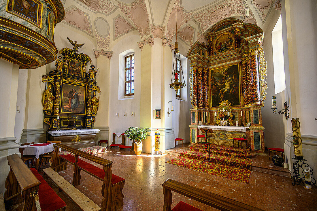 Kirche St. Bartholomä von Innen, Königssee, Nationalpark Berchtesgaden, Berchtesgadener Alpen, Oberbayern, Bayern, Deutschland