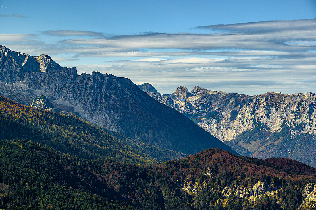 Blick vom Jenner auf Hochkalter, Wandern auf den Berg Jenner am Königssee in den Bayerischen Alpen, Königssee, Nationalpark Berchtesgaden, Berchtesgadener Alpen, Oberbayern, Bayern, Deutschland