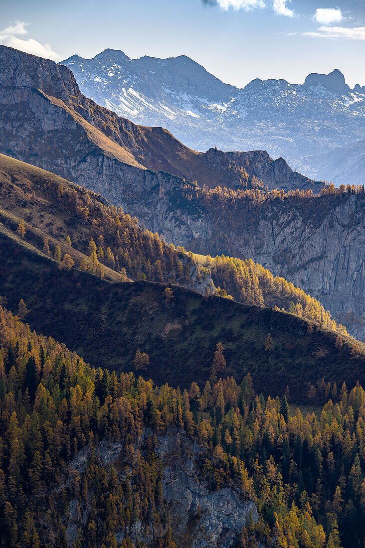 Blick vom Jenner auf Berge, Wandern auf den Berg Jenner am Königssee in den Bayerischen Alpen, Königssee, Nationalpark Berchtesgaden, Berchtesgadener Alpen, Oberbayern, Bayern, Deutschland