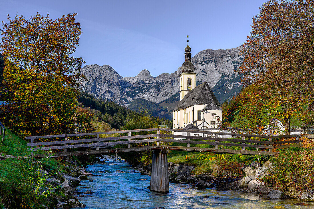 Parish Church of St. Sebastian, Ramsau near Berchtesgaden, at the Watzmann and Königssee, Berchtesgaden National Park, Berchtesgaden Alps, Upper Bavaria, Bavaria, Germany