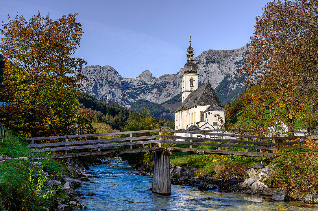 Pfarrei Kirche St. Sebastian, Ramsau bei Berchtesgaden, am Watzmann und Königssee, Nationalpark Berchtesgaden, Berchtesgadener Alpen, Oberbayern, Bayern, Deutschland