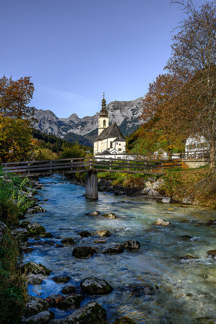 Parish Church of St. Sebastian, Ramsau near Berchtesgaden, at the Watzmann and Königssee, Berchtesgaden National Park, Berchtesgaden Alps, Upper Bavaria, Bavaria, Germany