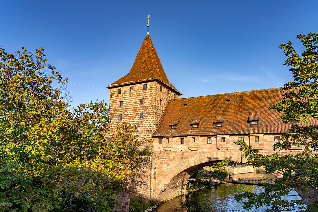 Schlayerturm and Chain Bridge in Nuremberg, Bavaria, Germany