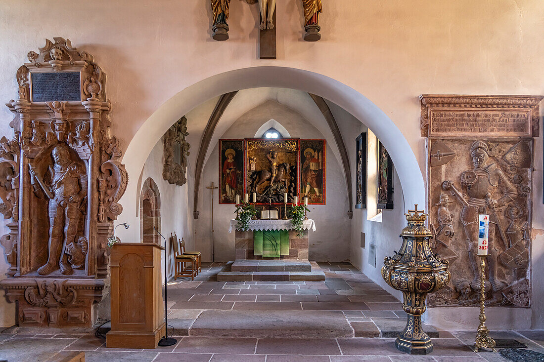 Interior of the fortified church of St. Georg in Kraftshof, Nuremberg, Bavaria, Germany