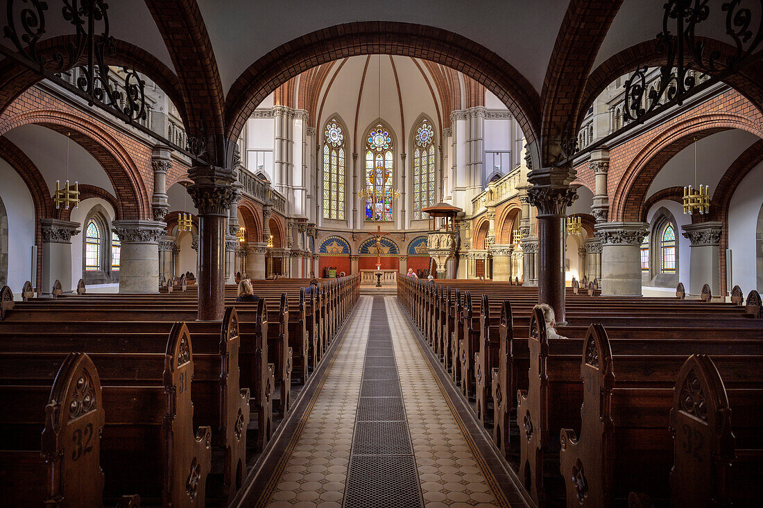 View of the choir of the neo-Gothic St. Peter's Church on Theaterplatz, Chemnitz, Saxony, Germany, Europe