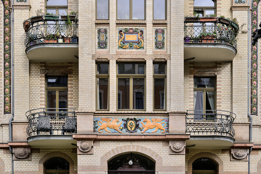 „Majolika-Häuser“, prächtige Jugendstil Bauten im Kaßberg Viertel, Chemnitz, Sachsen, Deutschland, Europa