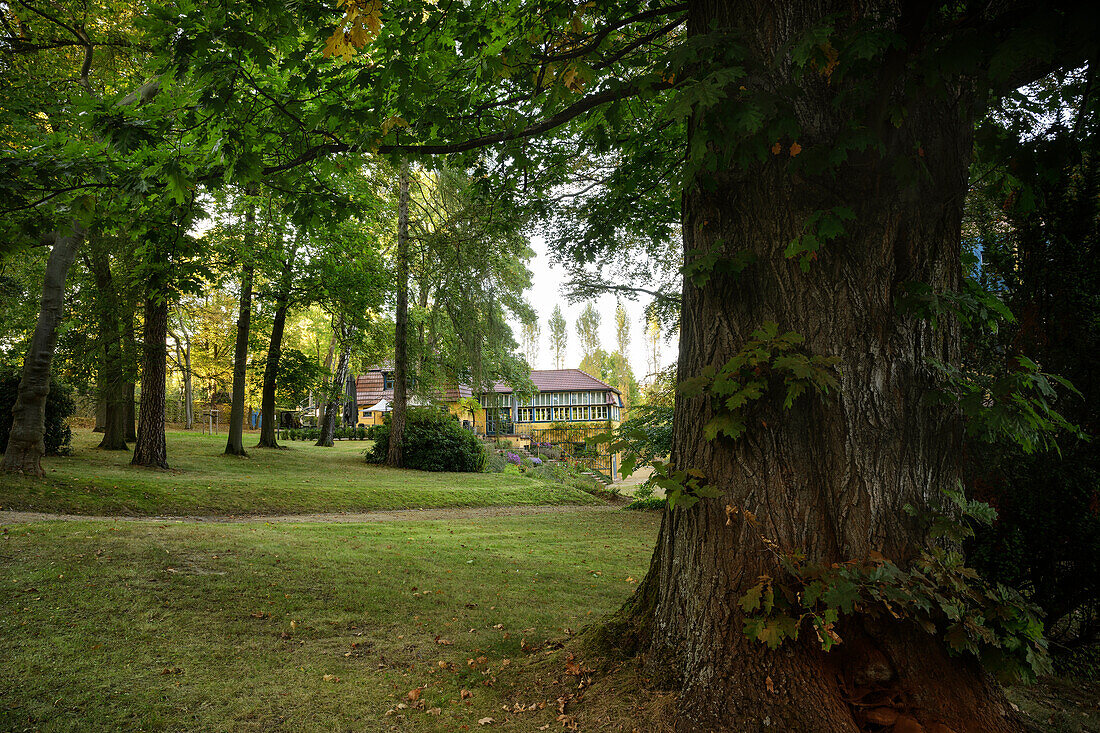 Blick zur Remise der Villa Esche von Henry van de Velde auf dem Kapellenberg, Chemnitz, Sachsen, Deutschland, Europa