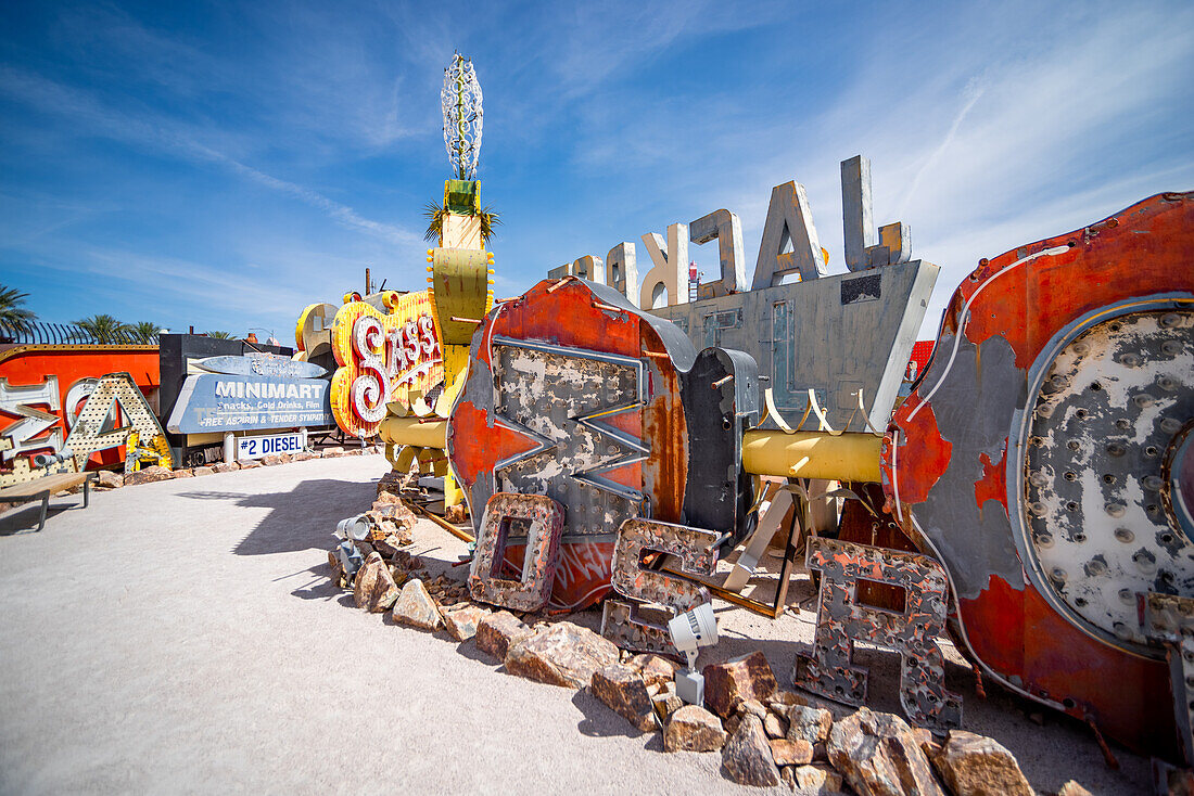 Abandoned and discarded signs in the Neon Museum aka Neon boneyard in Las Vegas, Nevada.