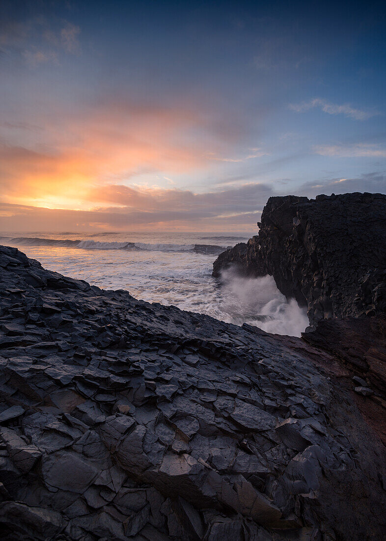 Rough coast at sunrise, Vik, Iceland