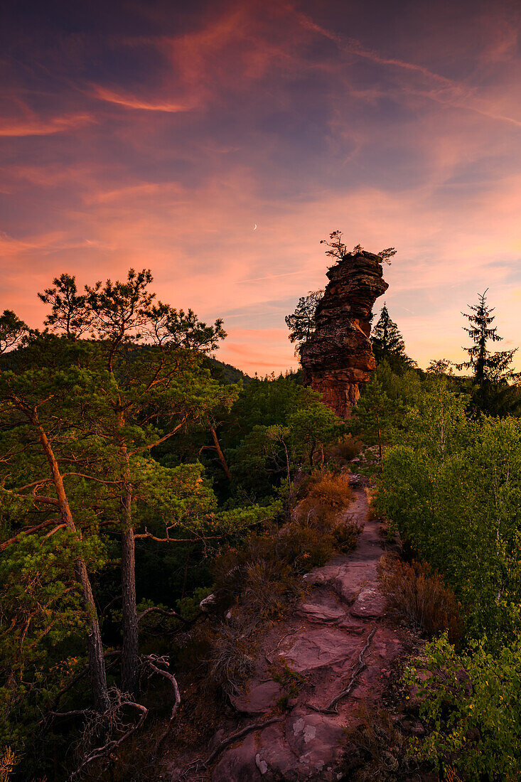 Himmelsröte am Lämmerfelsen, Dahn, Pfälzerwald, Rheinland-Pfalz, Deutschland