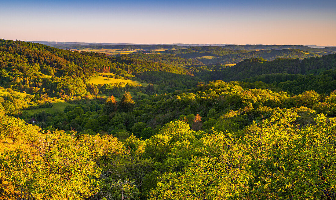 Ausblick ins Falkensteiner Tal, Pfälzerwald, Rheinland-Pfalz, Deutschland