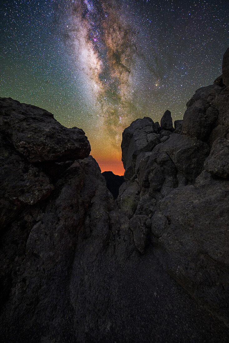 Farben der Milchstraße, Nationalpark Caldera de Taburiente, La Palma, Spanien