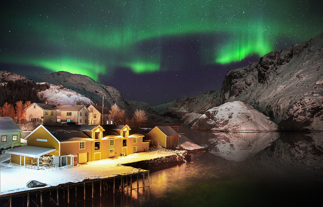 Nusfjord at night, Lofoten, Norway