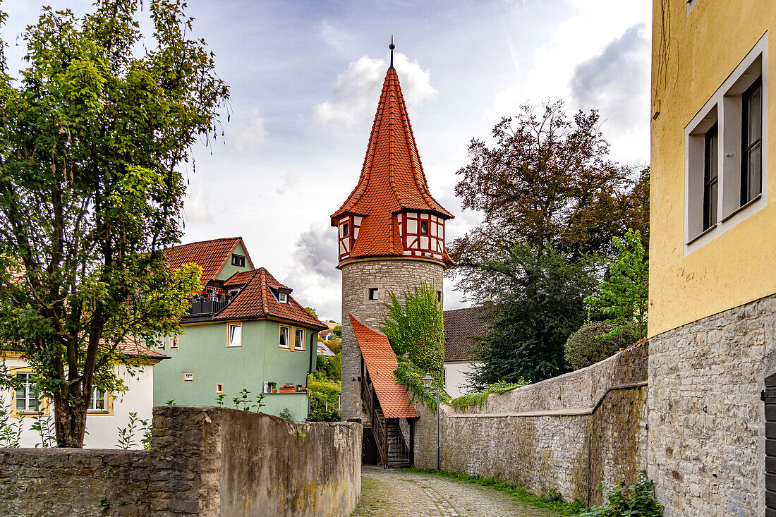  Tower of the Flurerturm city wall in Marktbreit, Lower Franconia, Bavaria, Germany 