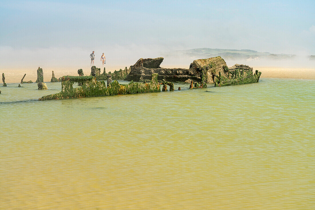 Shipwreck of the Lord Gray on the Plage de Sangatte beach on the Côte d&#39;Opale or Opal Coast in Sangatte, France