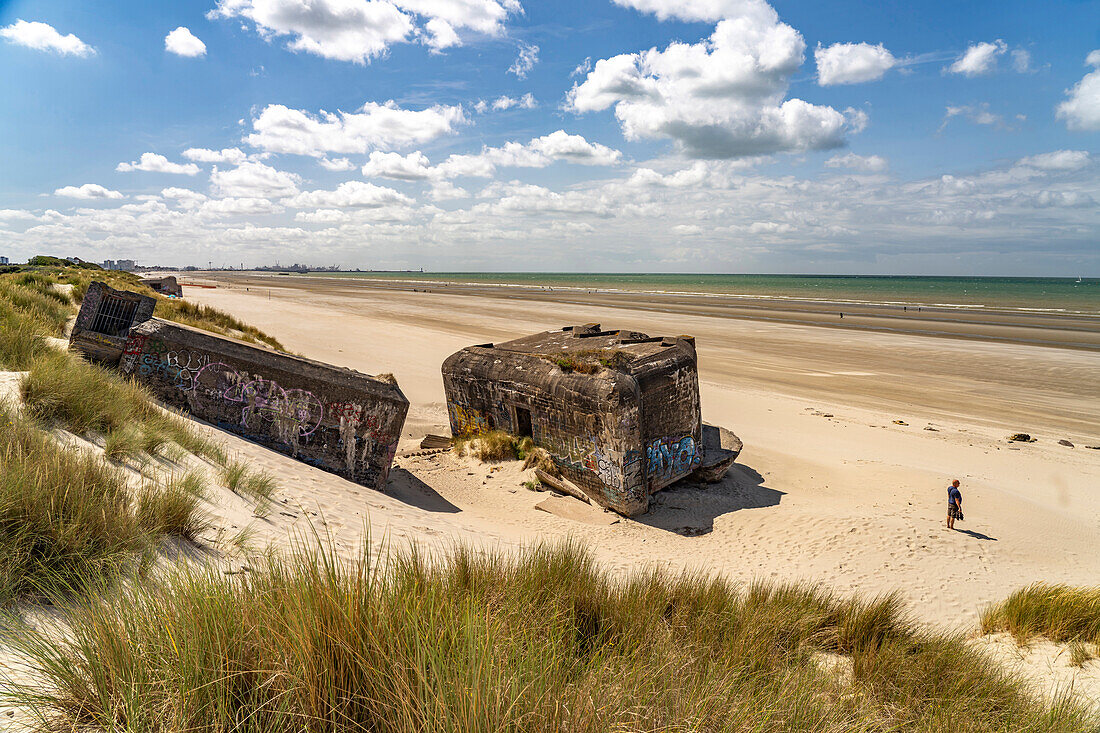 World War I bunker on the beach at Leffrinckoucke on the Côte d&#39;Opale or Opal Coast, France