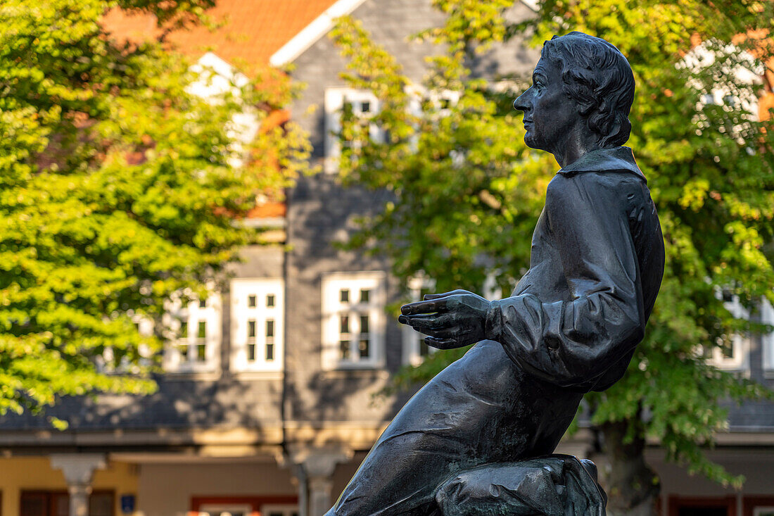 Bach-Denkmal auf dem Markt von Arnstadt, Thüringen, Deutschland  