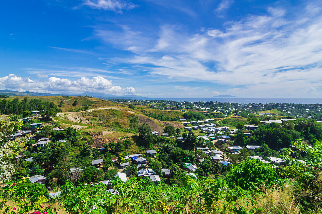 Views of the independent island state of the Solomon Islands, here the capital Honiara and its surroundings in the southwestern Pacific Ocean.
