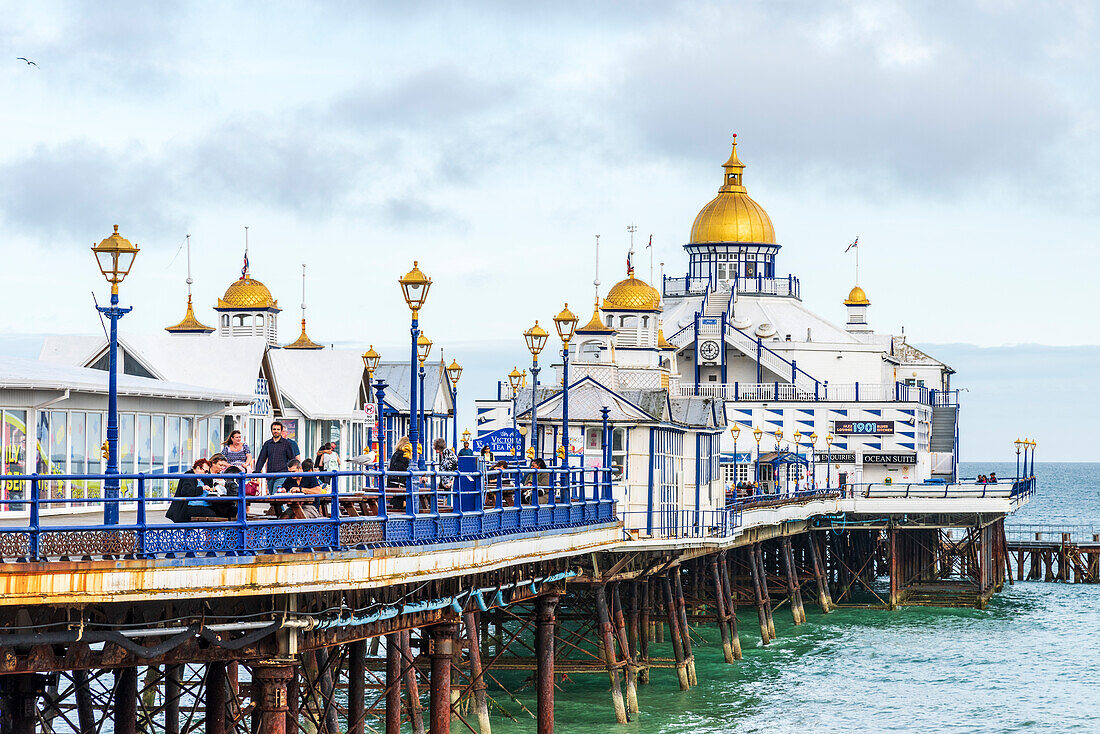 Eastbourne Pier on the English coast in Eastbourne, West Sussex, England, United Kingdom
