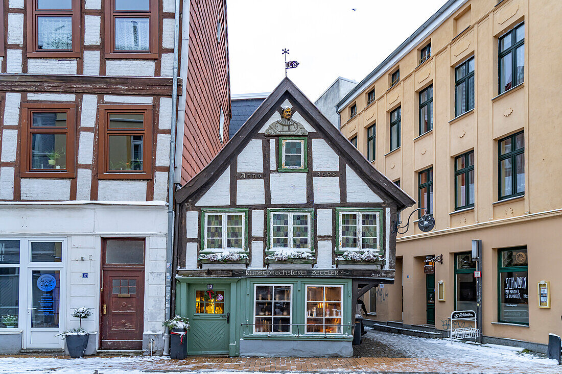  Small historic half-timbered house in the state capital Schwerin, Mecklenburg-Western Pomerania, Germany \n\n 