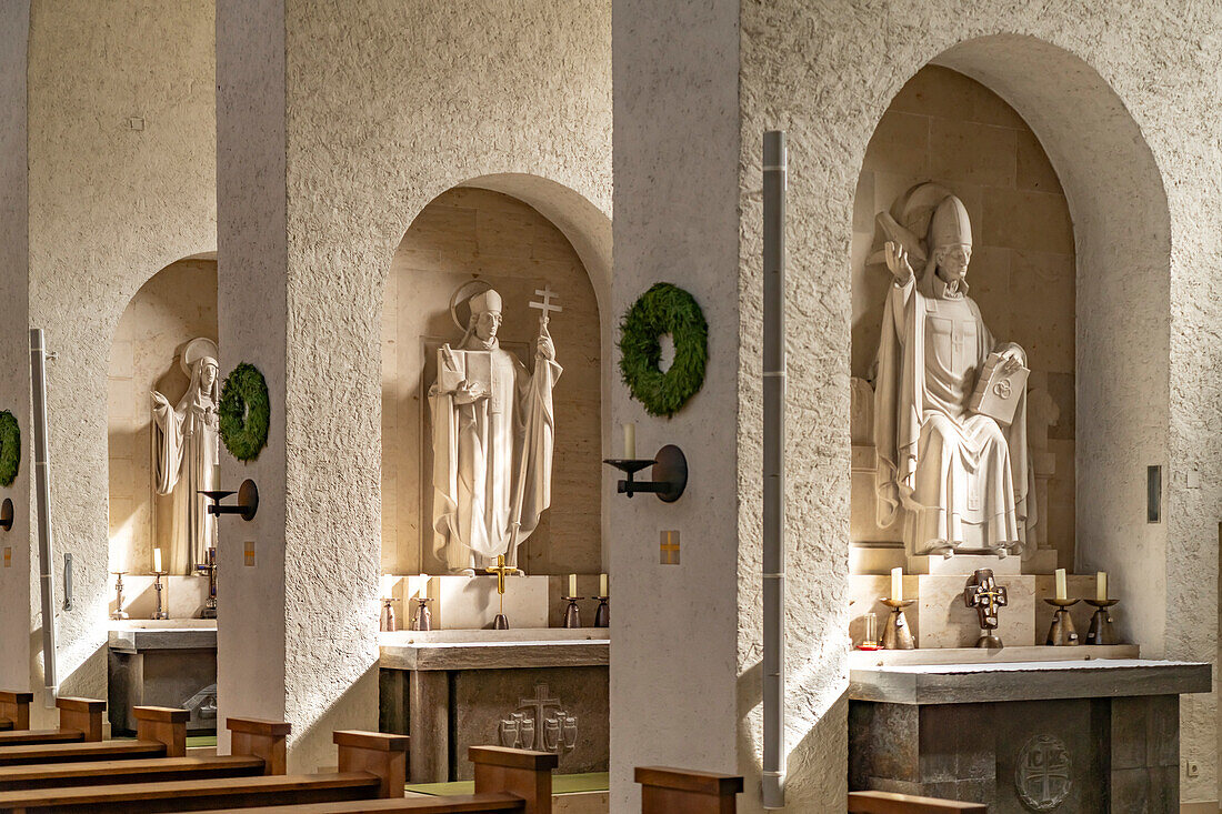  Interior of the monastery church of Münsterschwarzach Abbey in Schwarzach am Main, Bavaria, Germany, Europe  