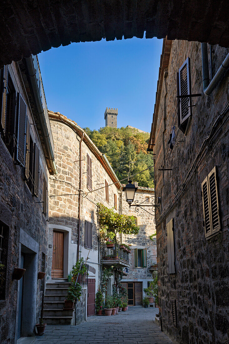 Out and about in the streets of Radicofani, Province of Siena, Tuscany, Italy