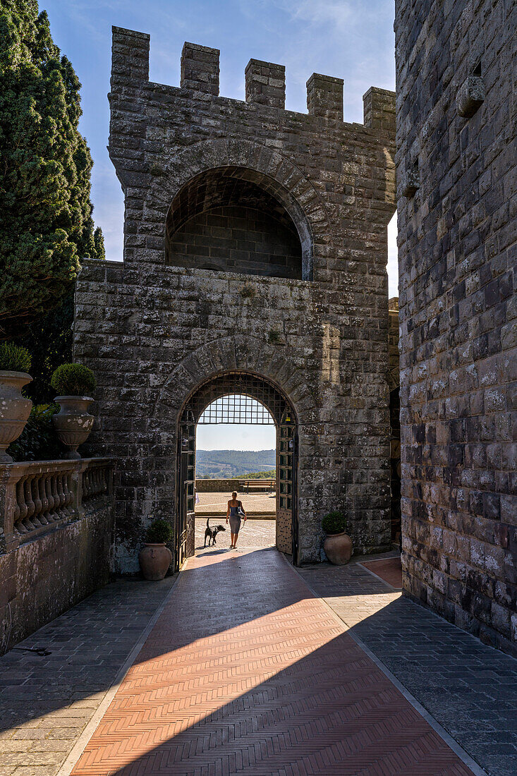 At the gate to the castle of Torre Alfina, Lazio, Italy