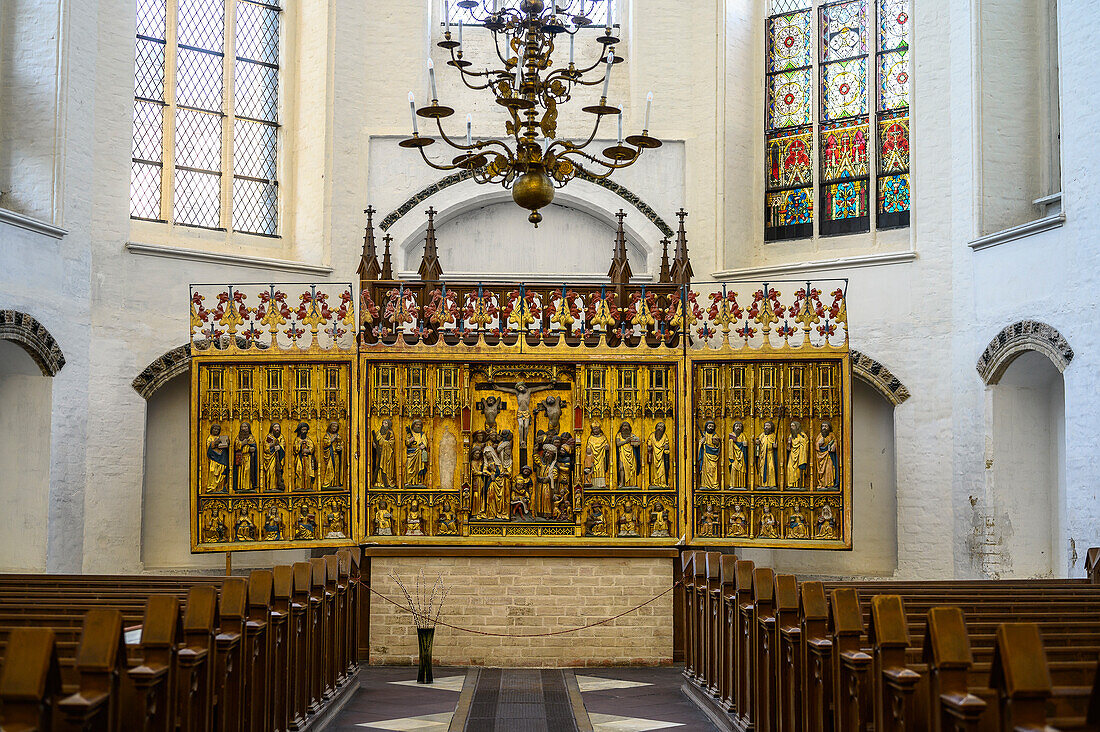  High altar, St. Mary&#39;s Church, Rostock, Baltic coast, Mecklenburg-Western Pomerania, Germany 