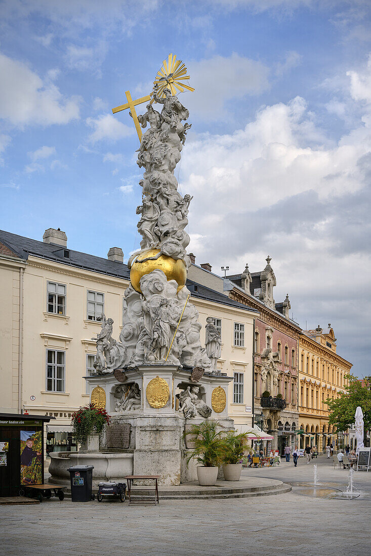  UNESCO World Heritage &quot;The Important Spa Towns of Europe&quot;, Trinity or Plague Column (by the sculptor Giovanni Stanetti) on the main square of Baden near Vienna, Lower Austria, Austria, Europe 
