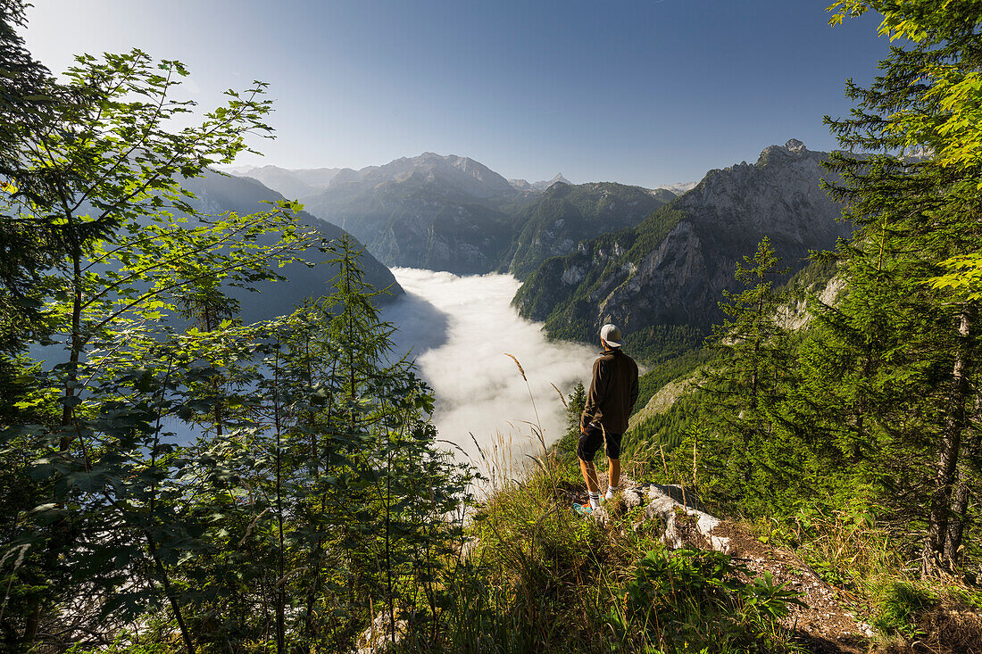 Königssee von der Archenkanzel, Nationalpark Berchtesgaden, Berchtesgadener Land, Bayern, Deutschland