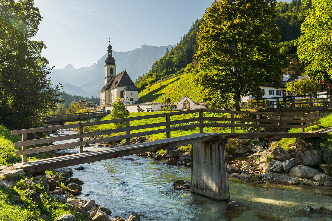  Church in Ramsau near Berchtesgaden, Ramsauer Ache, Berchtesgadener Land, Bavaria, Germany 