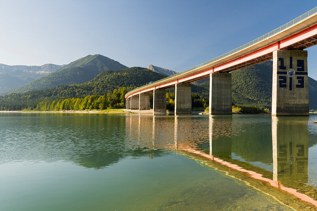  Bridge over the Sylvenstein reservoir, Isarwinkel, Bavaria, Germany 