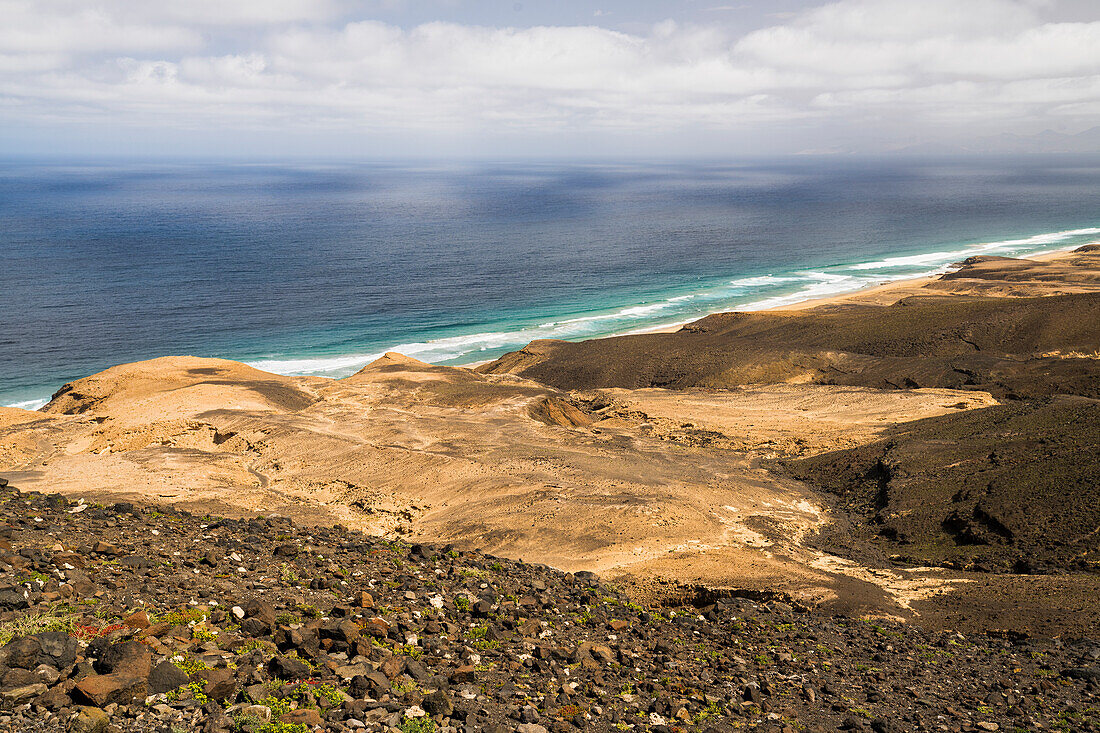 Blick zur Küste vom Mirador de Cofete, Fuerteventura, Kanarische Inseln, Spanien