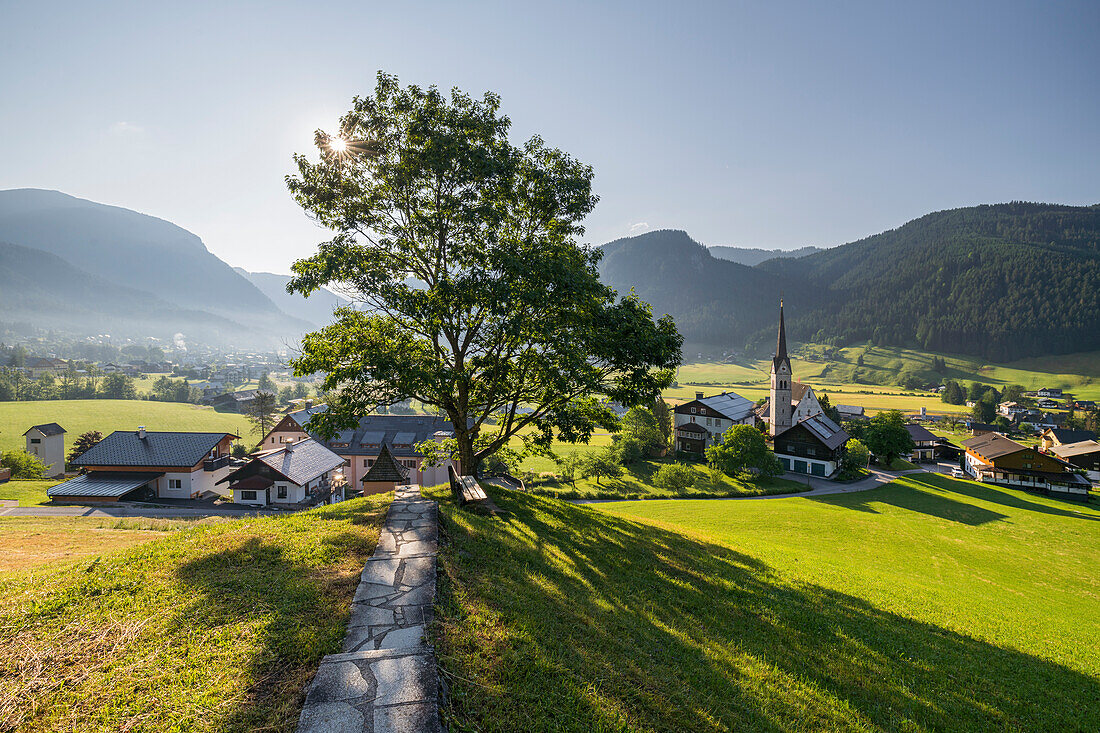  View from Kalvarienberg to Gosau, Salzkammergut, Upper Austria, Austria 