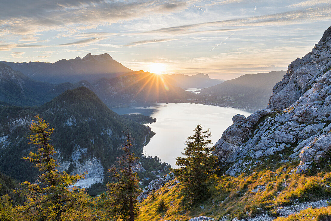  View of the Attersee from Schoberstein, Salzkammergut, Upper Austria, Austria 