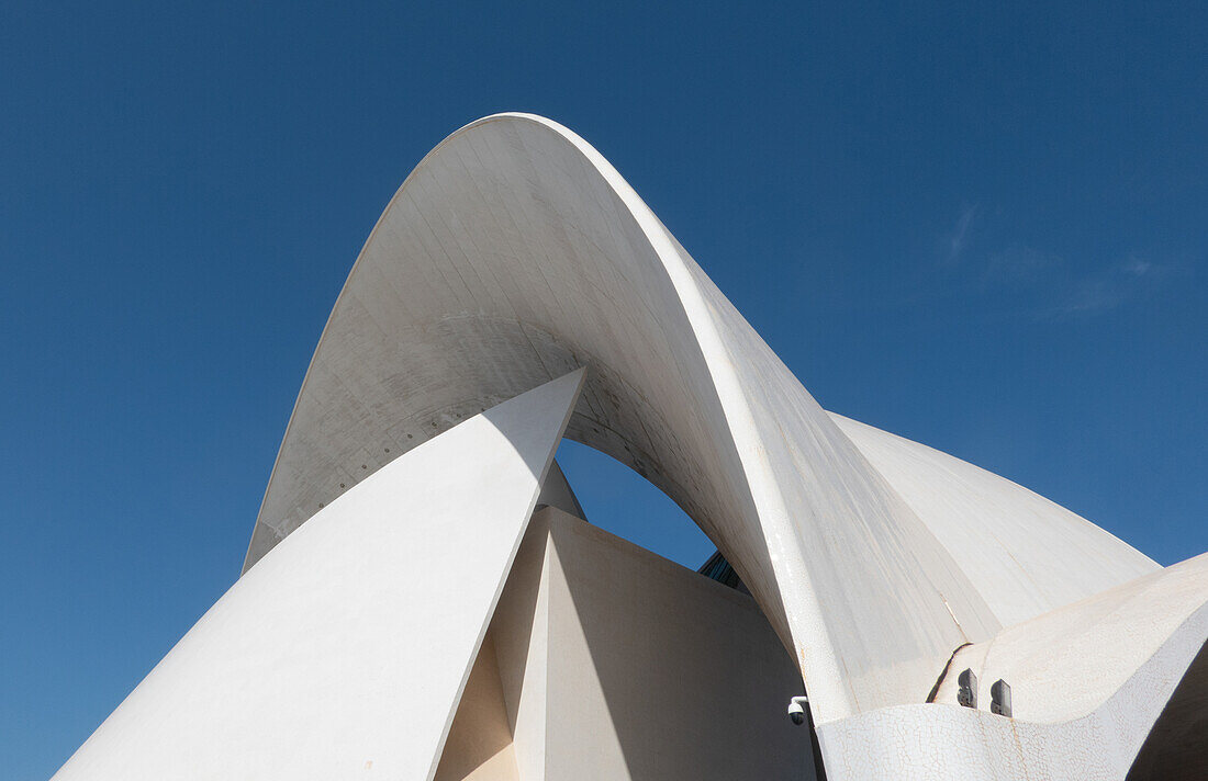Santa Cruz de Tenerife; Detail of the bold design of the Congress and Concert Hall by Santiago Calatrava (born 1951) Tenerife, Canary Islands, Spain